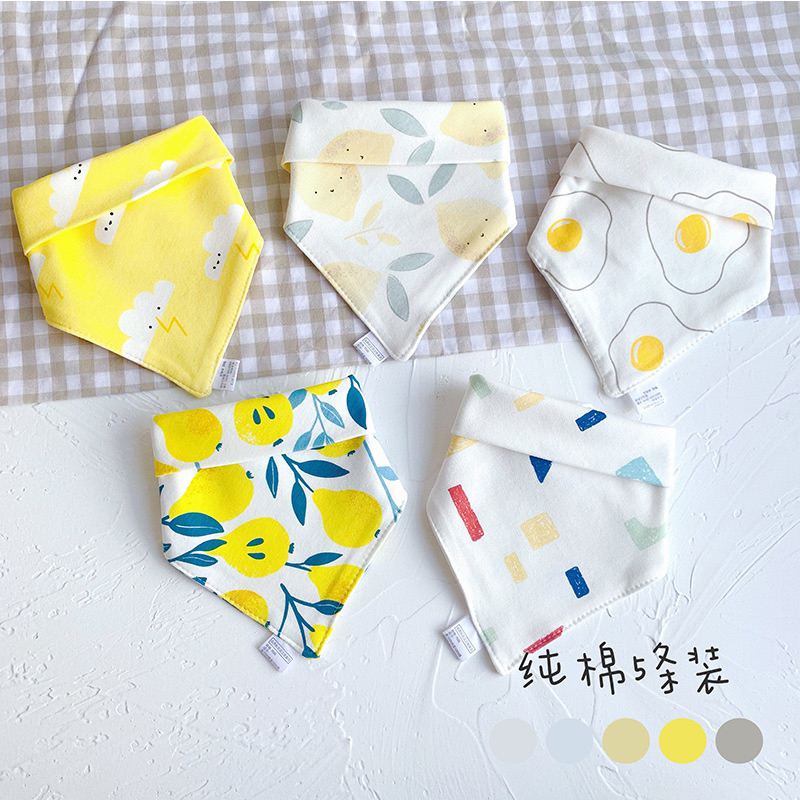 Khăn tam giác cho bé, sét 5 khăn yếm tam giác cotton mềm mịn phong cách Hàn Quốc cho bé trai bé gái siêu dễ thương.