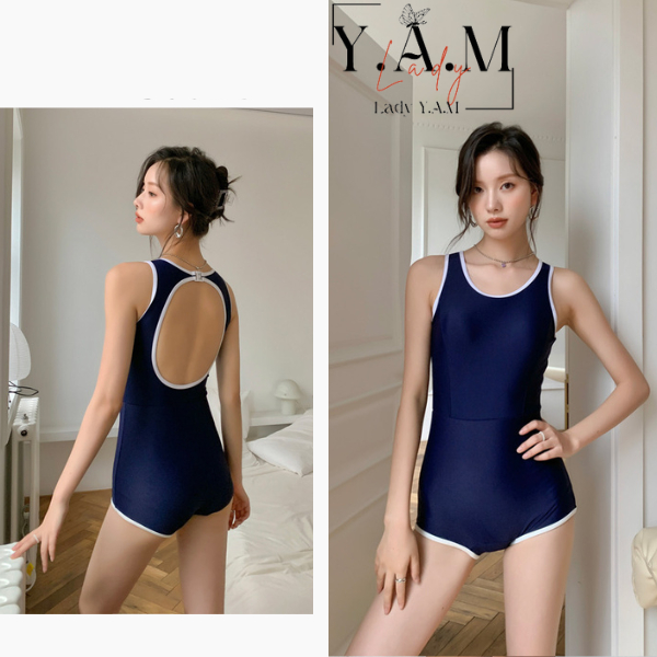 Bikini 1 Mảnh Nữ Khoét Lưng GÀI KHÓA SAU Cá Tính Phong Cách Hàn Quốc 2023