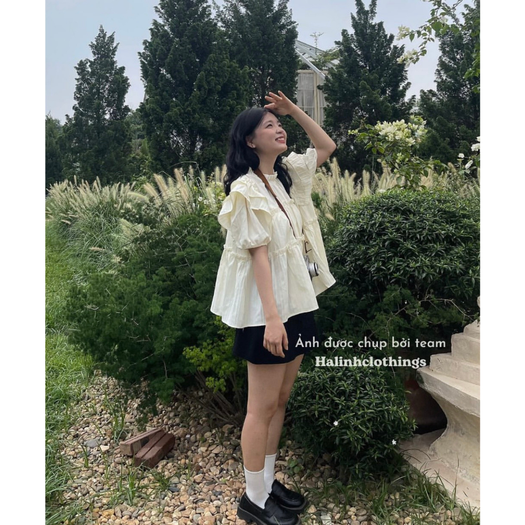 Áo babydoll tay bồng bèo tầng cánh tiên chất gân đũi nhiều màu
