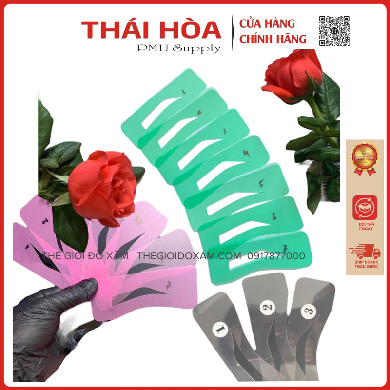 Khuôn vẽ lông mày màu Xanh, Hồng, nhựa Trong 5-7 dáng đẹp