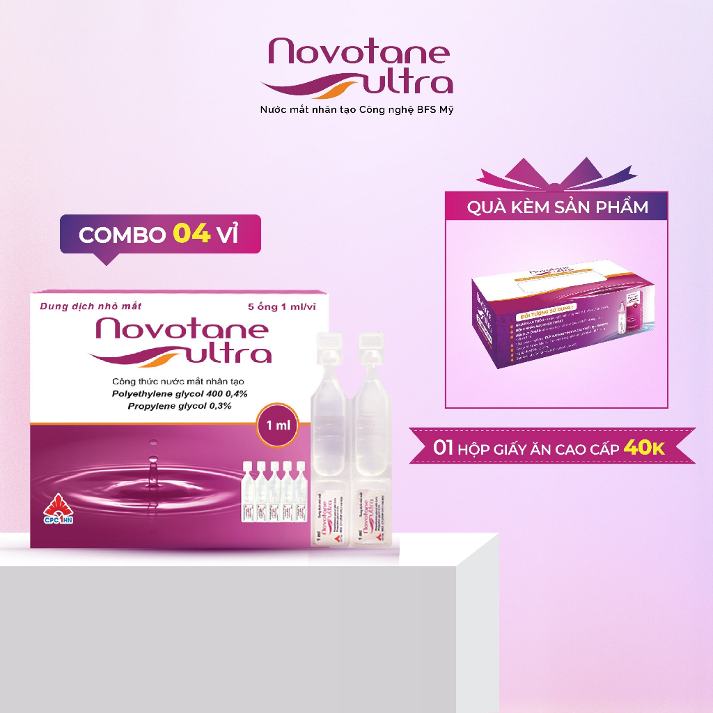 Combo nước mắt nhân tạo Novotane Ultra 1ml