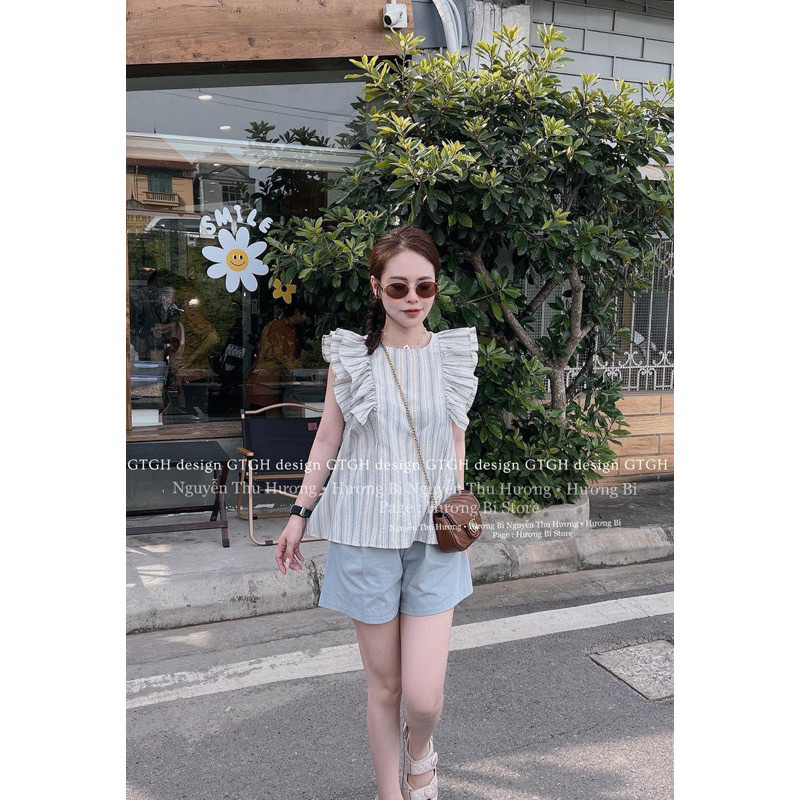 Áo cánh tiên hoạ tiết thô kẻ siêu mát dành cho mùa hè, Áo kiểu nữ vải sọc màu mát xỉu kèm ảnh thật AmineyShop