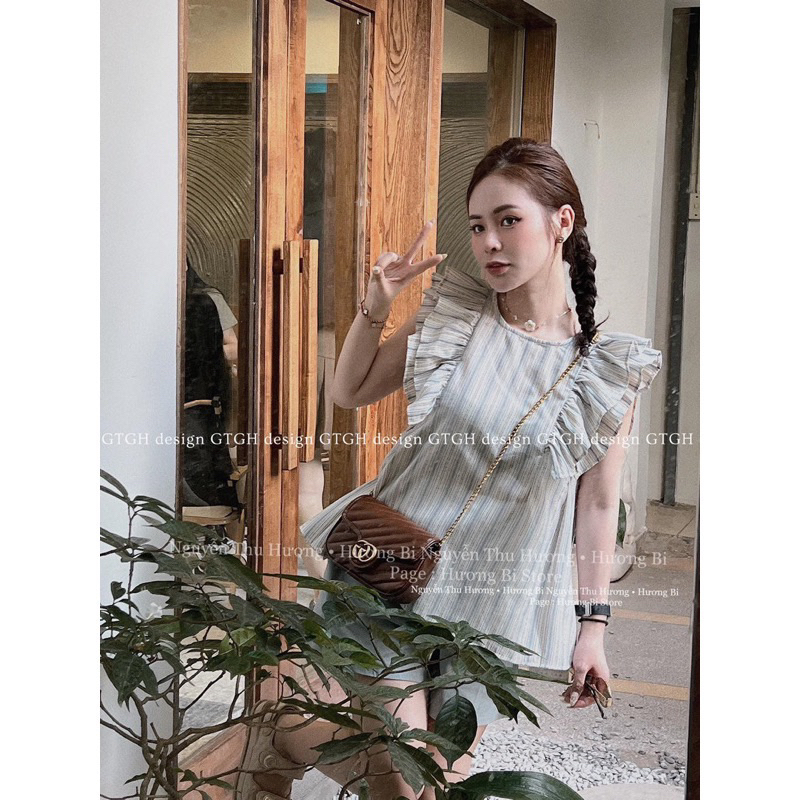Áo cánh tiên hoạ tiết thô kẻ siêu mát dành cho mùa hè, Áo kiểu nữ vải sọc màu mát xỉu kèm ảnh thật AmineyShop