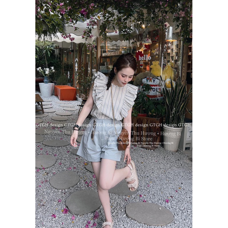 Áo cánh tiên hoạ tiết thô kẻ siêu mát dành cho mùa hè, Áo kiểu nữ vải sọc màu mát xỉu kèm ảnh thật AmineyShop