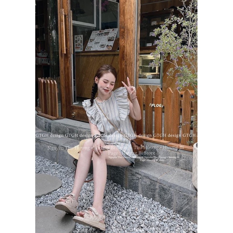 Áo cánh tiên hoạ tiết thô kẻ siêu mát dành cho mùa hè, Áo kiểu nữ vải sọc màu mát xỉu kèm ảnh thật AmineyShop