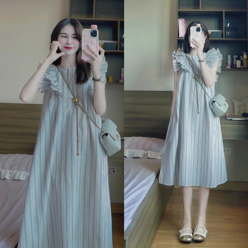 Áo cánh tiên hoạ tiết thô kẻ siêu mát dành cho mùa hè, Áo kiểu nữ vải sọc màu mát xỉu kèm ảnh thật AmineyShop