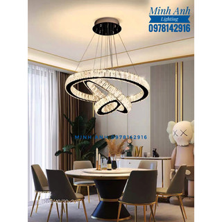 Đèn Thả Pha Lê 3 Vòng TH812 Led 3 Chế Độ Màu Trang Trí Phòng Khách Minh Anh ( Tặng Kèm Remost )