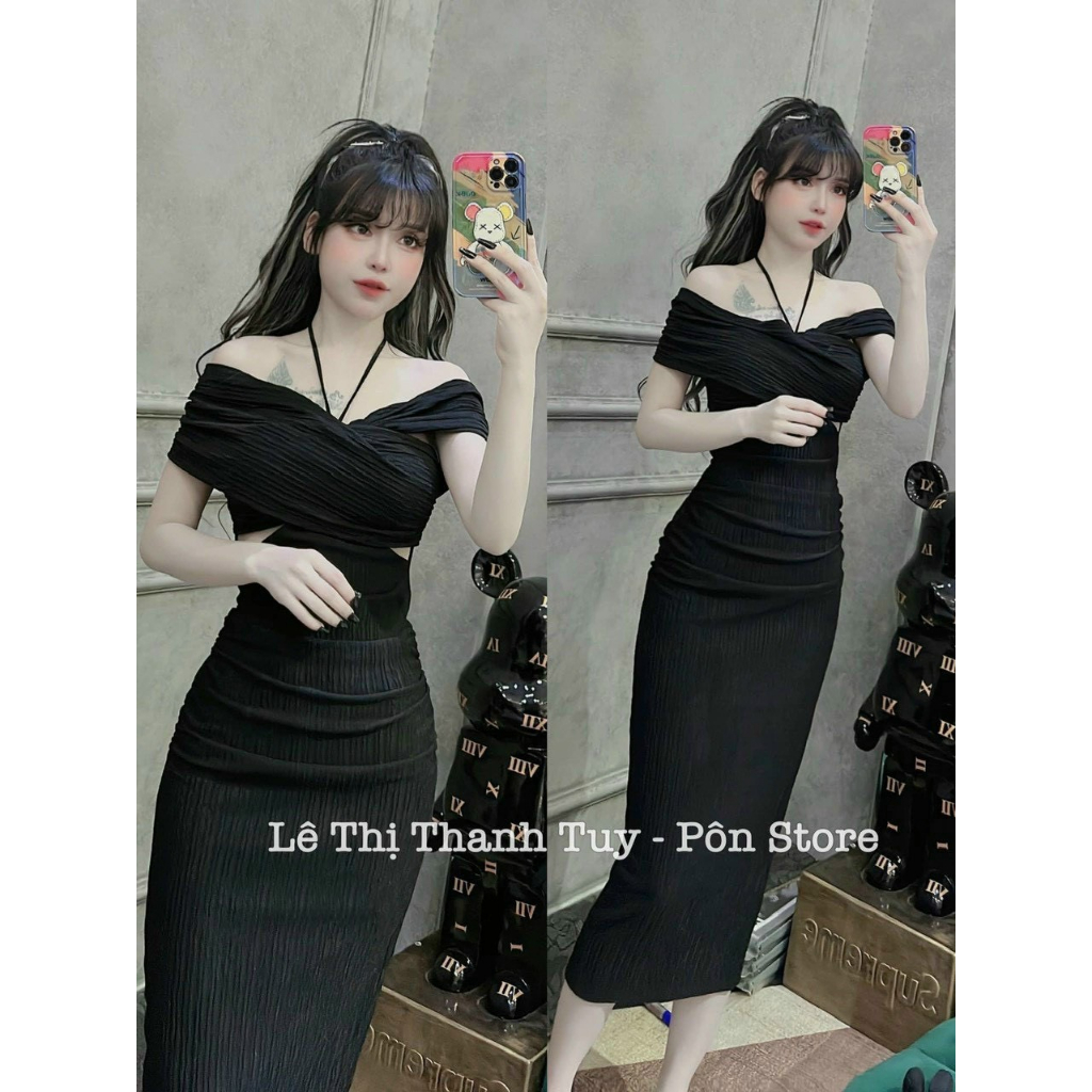 Đầm xốp trễ vai thy thy