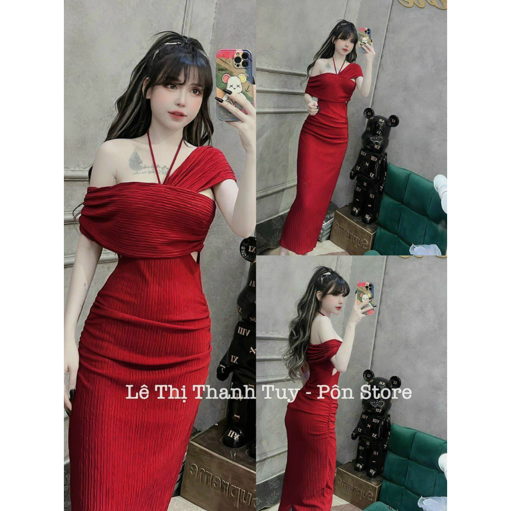 Đầm xốp trễ vai thy thy