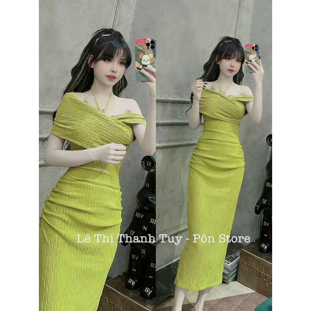 Đầm xốp trễ vai thy thy