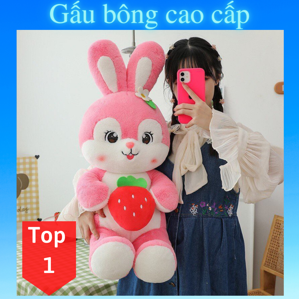 Gấu bông to thỏ ôm quả dâu 🛡𝑯𝒂̀𝒏𝒈 𝑪𝒂𝒐 𝑪𝒂̂́𝒑🛡, gối ôm hình thú nhồi bông thỏ ôm dâu xinh xắn cute