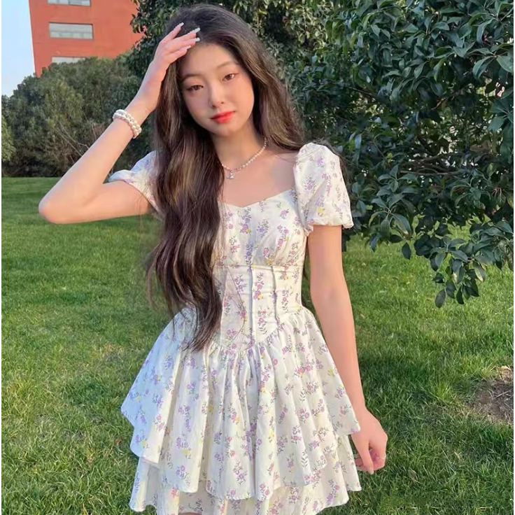 Váy đầm hoa nhí mini xinh thiết kế thời trang nữ bánh bèo tiểu thư sexy đi chơi đi biển dạo phố mùa hè