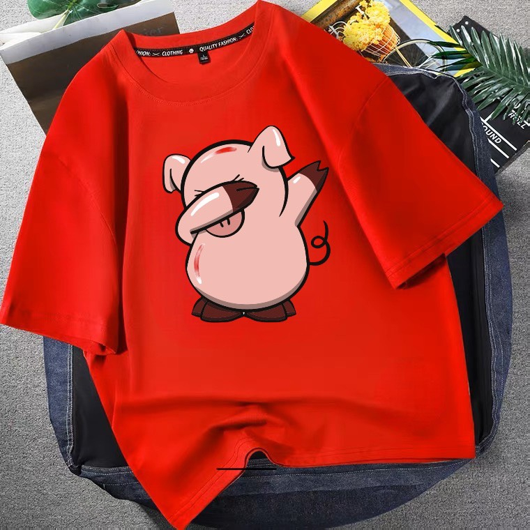 SWELEE at0066 Áo thun nam nữ cotton form rộng tay lỡ unisex hình in con heo