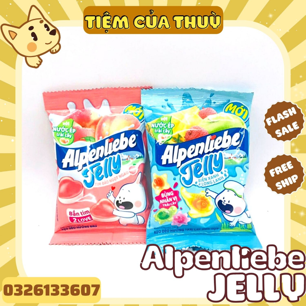 (MỚI) Kẹo Dẻo Nhân Trái Cây Alpenliebe Jelly Biển Xanh - Đào Tim 24G