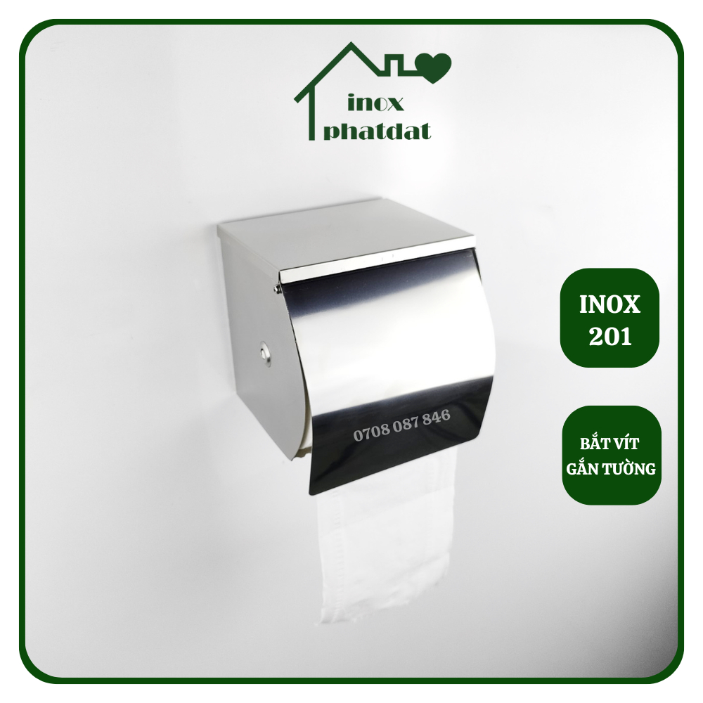 Hộp đựng giấy vệ sinh Inox 201 PHÁT ĐẠT không rỉ sét, hộp giấy kín cao cấp, hộp đựng giấy nhà vệ sinh cuộn (SP110)