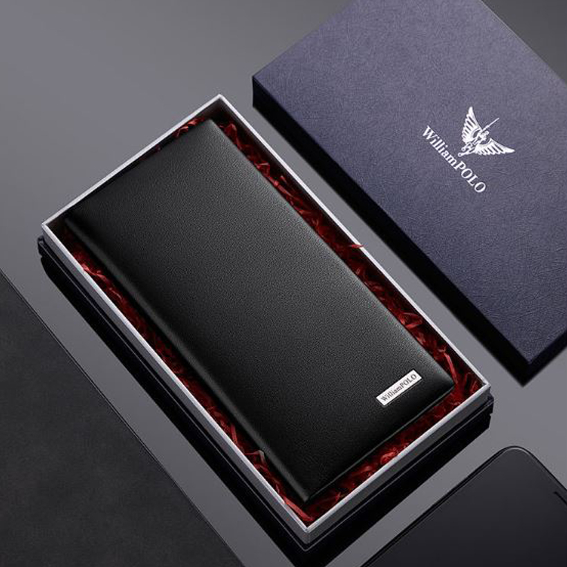 Ví dài nam cầm tay Full hộp hàng hiệu WilliamPOLO chất liệu da Bò nguyên tấm - POLO 201538-001