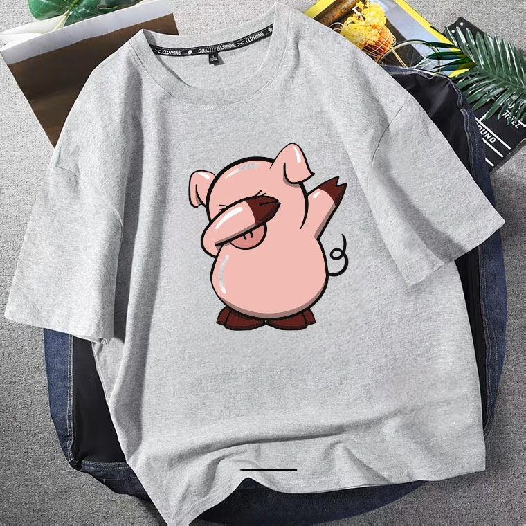 SWELEE at0066 Áo thun nam nữ cotton form rộng tay lỡ unisex hình in con heo