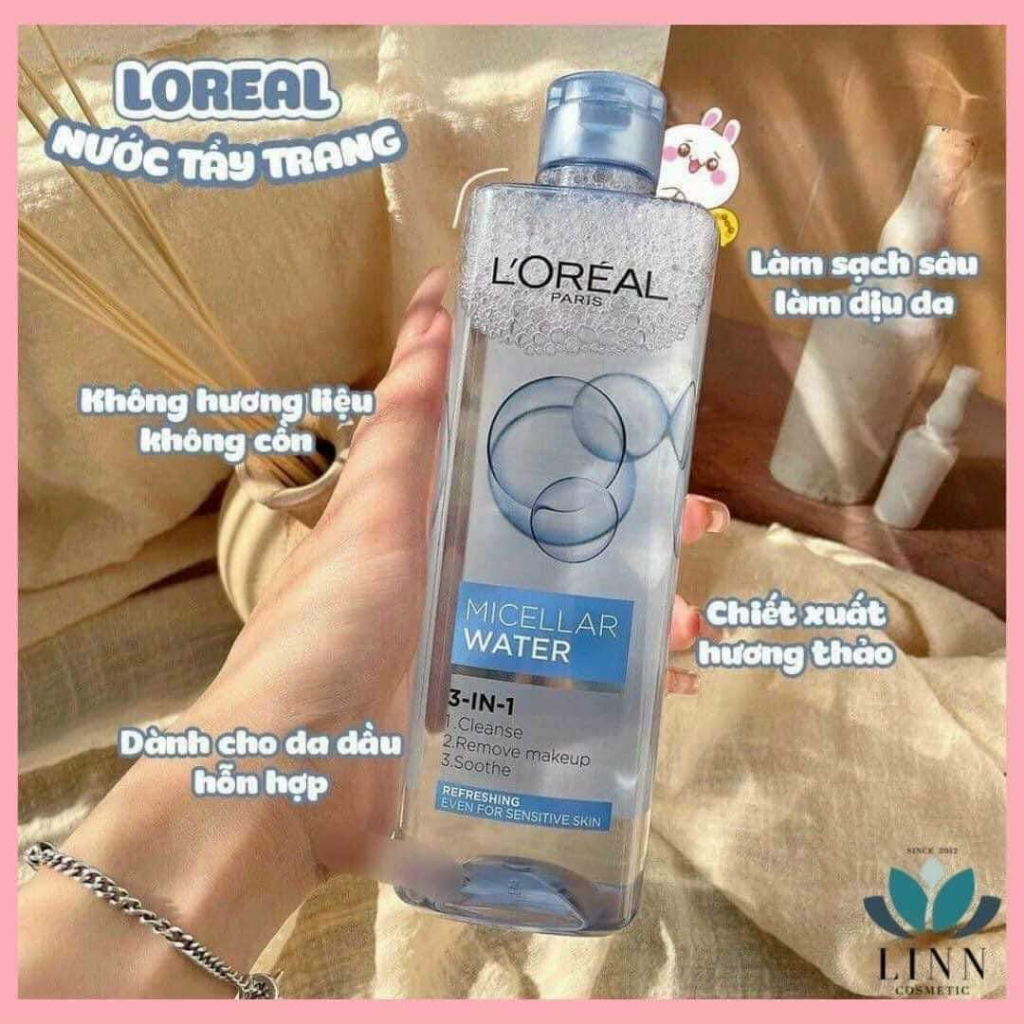Nước Tẩy Trang L'Oreal Paris 3-in-1 Micellar Water 400ml sạch sâu, dưỡng ẩm
