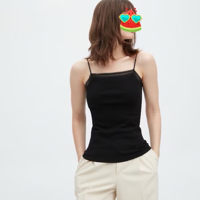 Áo hai dây cotton ren viền cổ Uni qlo