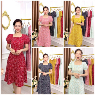 Váy nữ thiết kế tay bồng họa tiết hoa nhí v2, đầm nữ chất liệu lụa hàn cao cấp mềm mát