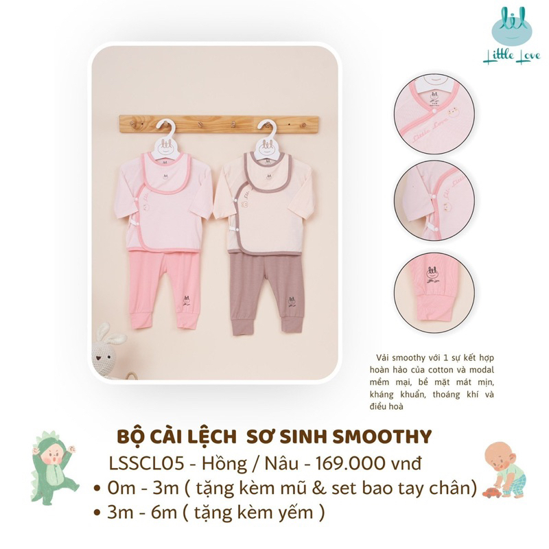 Bộ cài lệch sơ sinh dài tay Smoothy Little Love vải modal gỗ sồi