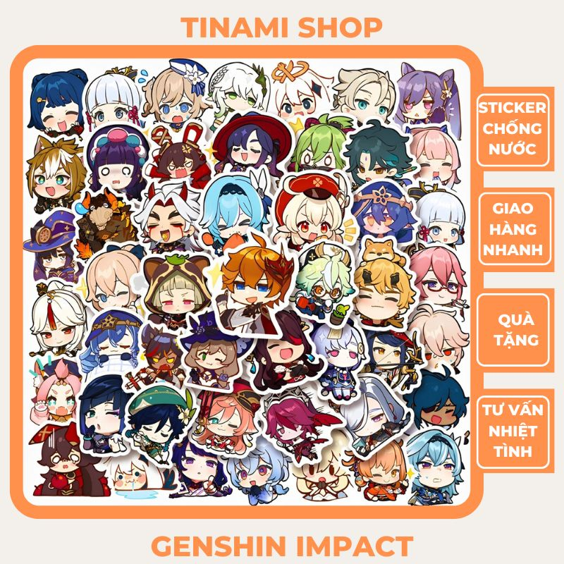 50 Sticker Genshin Impact phong cách dễ thương hình dán chống nước dùng trang trí điện thoại laptop mũ bảo hiểm