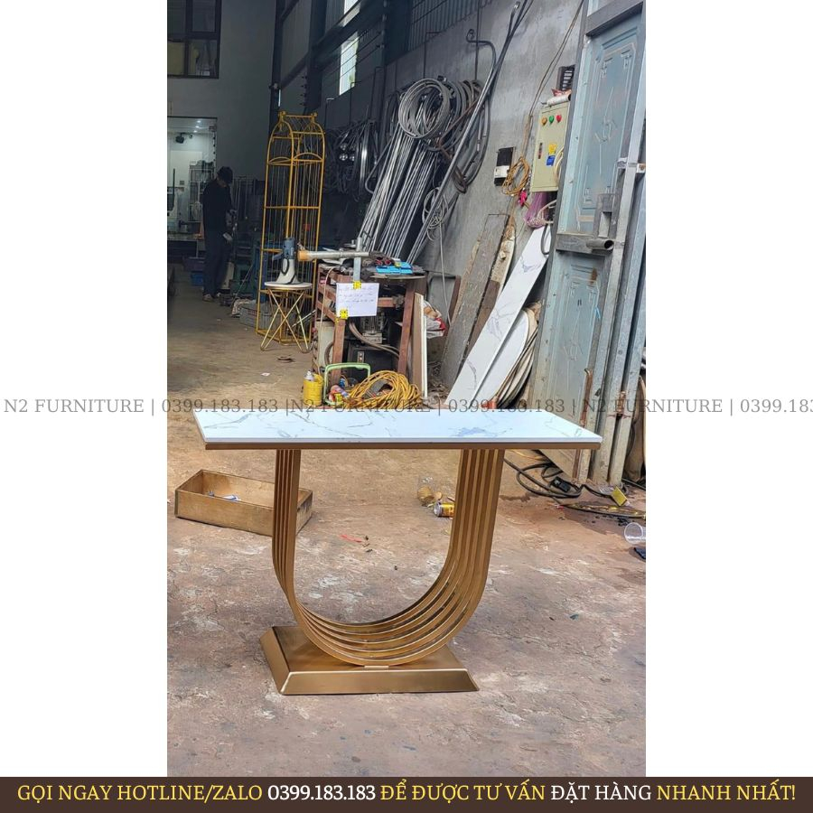 Kệ decor, Kệ trang trí phòng khách, bàn kệ đứng mặt đá N08, bàn console nội thất nhà cửa cafe ban công nail N2 Furniture