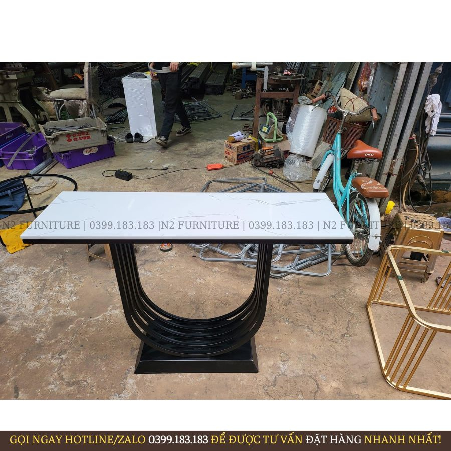 Kệ decor, Kệ trang trí phòng khách, bàn kệ đứng mặt đá N08, bàn console nội thất nhà cửa cafe ban công nail N2 Furniture