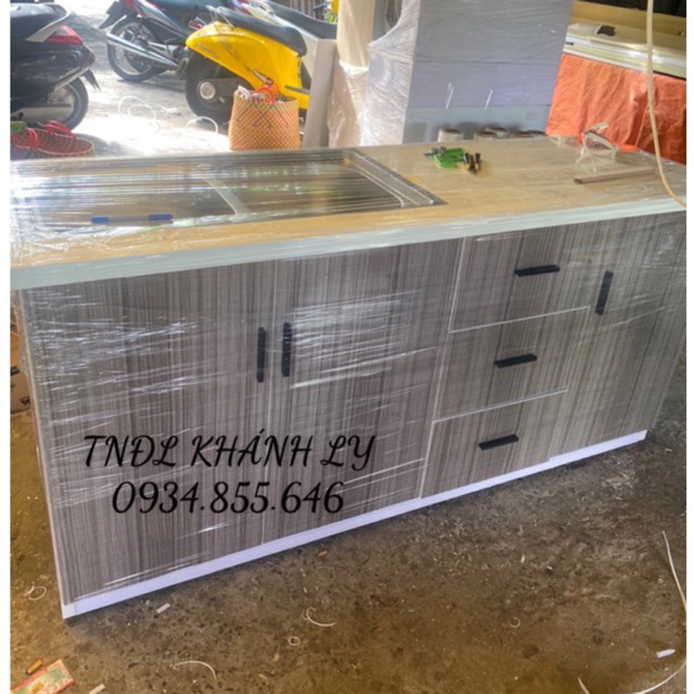 FreeshipHCM có lắp đặt, có bồn rửa đôi ,vòi,dán gạch và dán viền 163x80 3cánh 3ngăn kéo