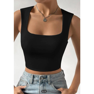 Áo hai dây croptop bản to trơn cổ vuông không lộ đường may