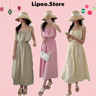 Set áo croptop 2 dây voan tơ kèm chân váy dài đi biển mùa hè, Lipeo.store