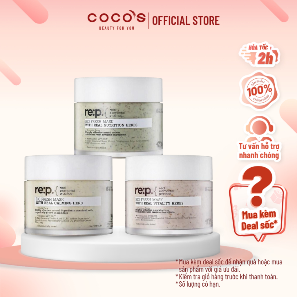 Mặt Nạ Đất Sét Hữu Cơ RE:P Bio Fresh Mask With Rep Real Herbs Cấp ẩm Và Phục Hồi Da, GIảm sưng viêm 130g