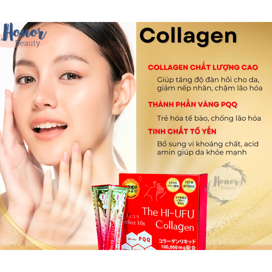 Nước Uống The HI-UFU Collagen 100000mg Nhật Bản Nước Uống Bổ Sung Collagen Làm Đẹp Da Hộp 10 Gói
