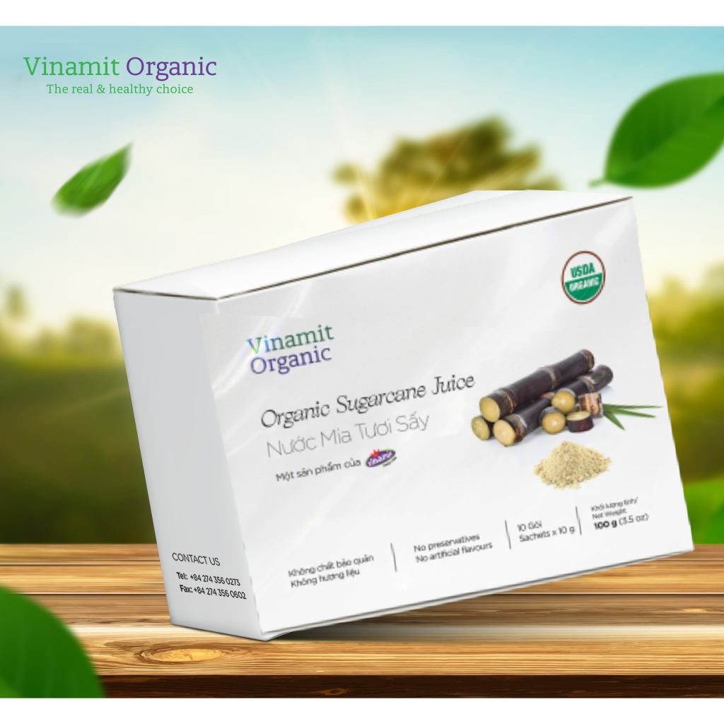 Nước mía hữu cơ sấy đông khô Vinamit hộp 100g (10 gói x 10gr)