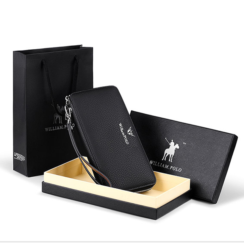 Ví dài nam cầm tay Full hộp hàng hiệu WilliamPOLO chất liệu da Bò nguyên tấm - POLO 121-01