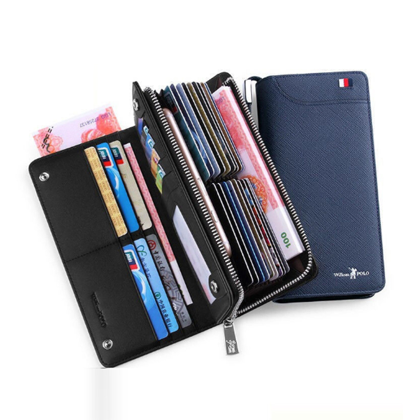 Ví dài nam cầm tay Full hộp hàng hiệu WilliamPOLO chất liệu da Bò nguyên tấm - POLO 0181359