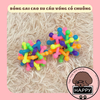 HOẢ TỐC | Bóng gai cao su 7 màu có chuông / Đồ chơi banh nhựa gặm cầu vồng bảy sắc cho chó mèo - Tạp Hóa Thú Cưng Happy