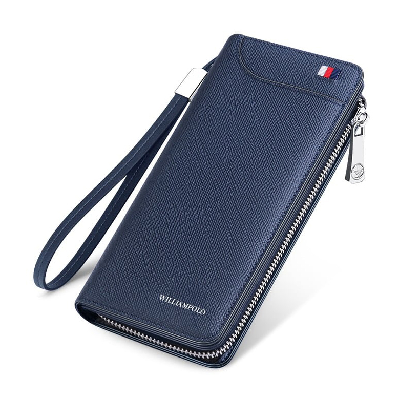 Ví dài nam cầm tay Full hộp hàng hiệu WilliamPOLO chất liệu da Bò nguyên tấm - POLO 0181359