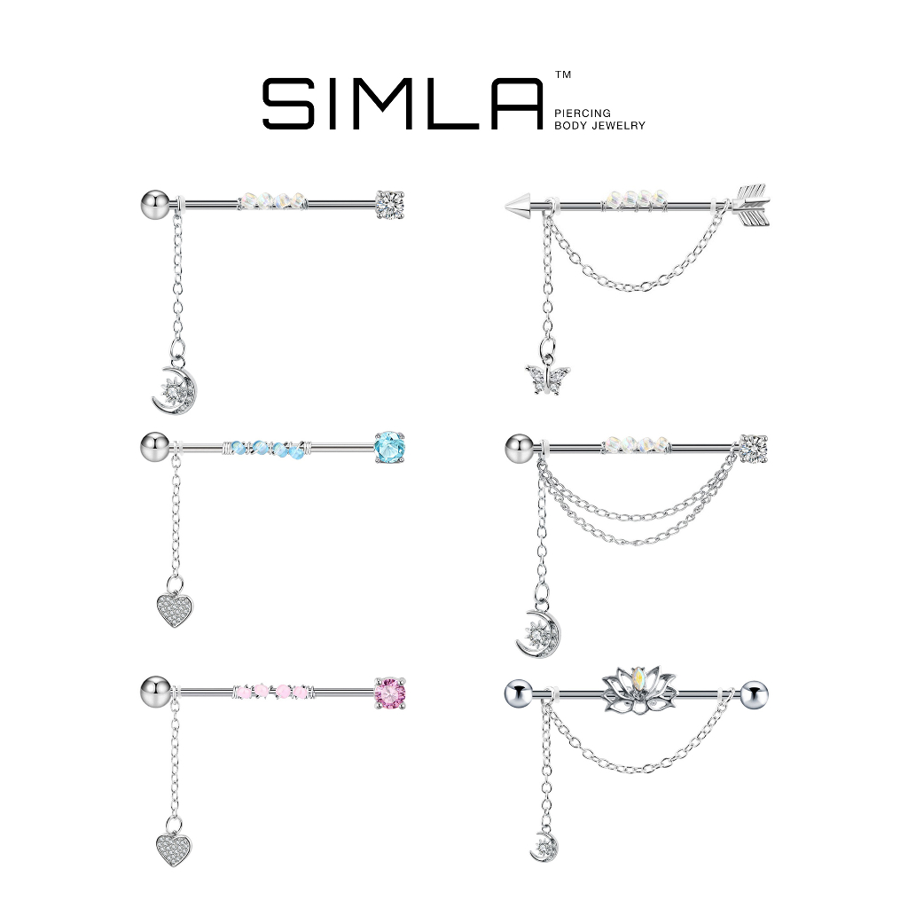 Khuyên tai Industrial Simla Body Jewelry charm xích Thép không gỉ (chiếc) - Simla Body Jewelry