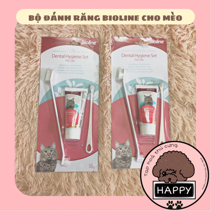 HOẢ TỐC | Bộ bàn chải và kem đánh răng Bioline cho mèo vị phô mai / Dental Hygiene Set Cats - Tạp Hóa Thú Cưng Happy