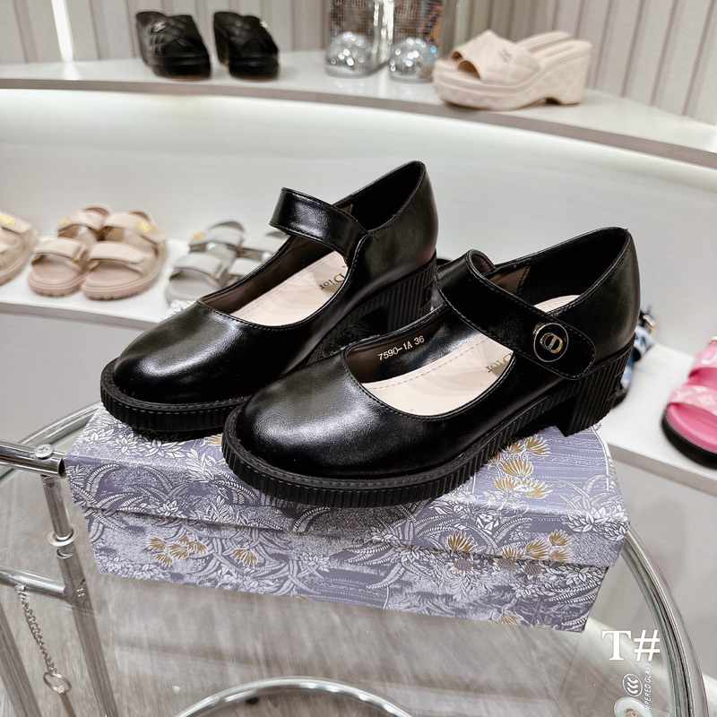 Giầy Búp Bê Da Nhám Dior Đen Kem Quai Dán Full Size 35-39  -  By Anh Dinh Phuong