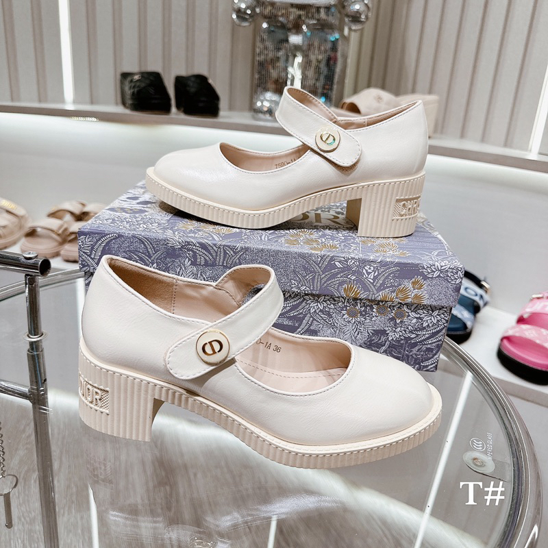 Giầy Búp Bê Da Nhám Dior Đen Kem Quai Dán Full Size 35-39  -  By Anh Dinh Phuong