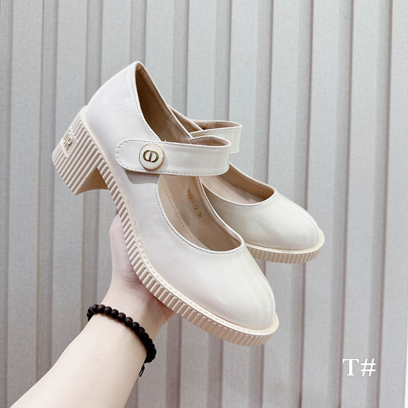 Giầy Búp Bê Da Nhám Dior Đen Kem Quai Dán Full Size 35-39  -  By Anh Dinh Phuong