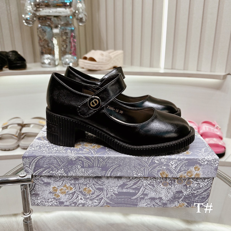 Giầy Búp Bê Da Nhám Dior Đen Kem Quai Dán Full Size 35-39  -  By Anh Dinh Phuong