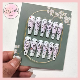 Set 24 móng tay giả, móng úp dạng dải móng, thang móng JJ09
