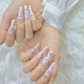[SẴN HÀNG]Set 24 móng tay giả, móng úp dạng dải móng, thang móng JJ09