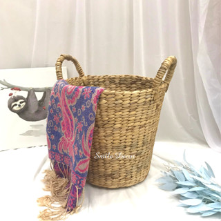 Giỏ mây tre tròn cắm hoa đựng đồ Smile Decor, giỏ đựng bánh mì, giấy cuộn văn phòng phẩm
