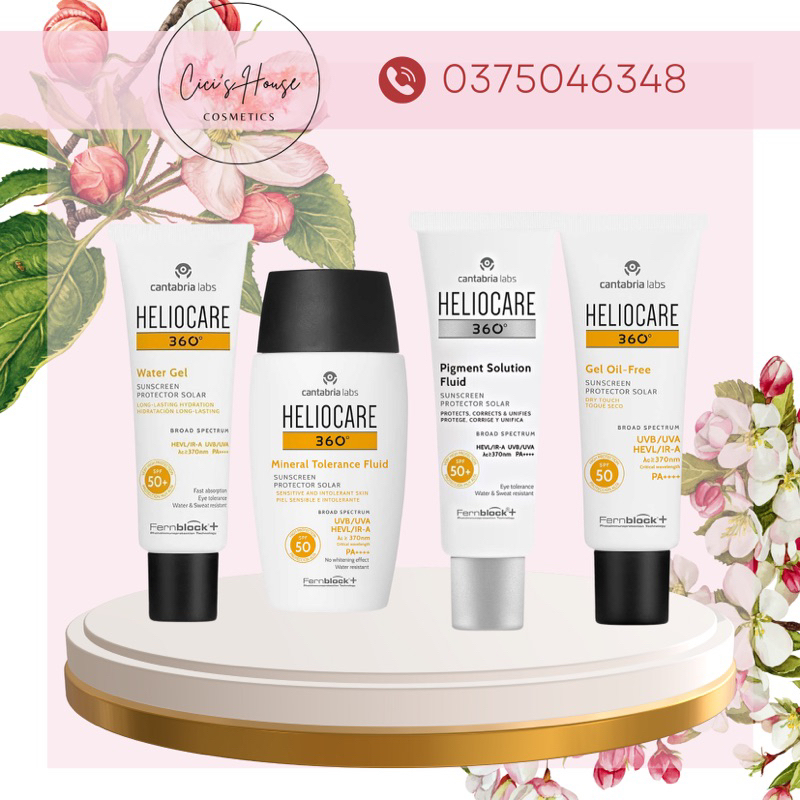 Kem chống nắng Heliocare 360 Water gel/ Mineral fluid/ Pigment solution/ Gel oil-free SPF50+