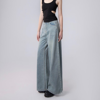 Quần jeans ống rộng suông màu xanh bạc light blue basic Washed JEANS