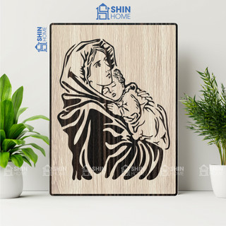 Tranh Gỗ Đức Mẹ Bế Đức Chúa Giê-su Làm Bằng Gỗ Cắt Khắc Laser 3D Chìm Nổi Độc Lạ